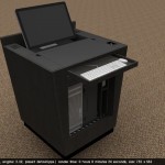 Rendering of a high- tech presenters podium for Apple Computer